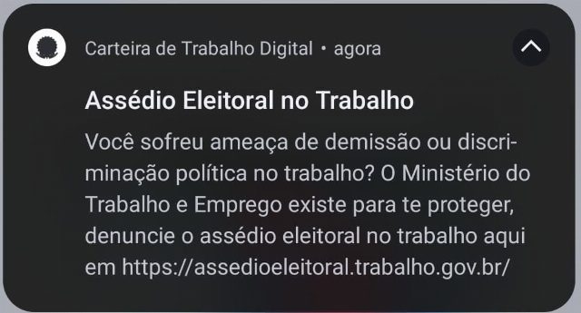 Ministério do Trabalho envia alerta contra assédio eleitoral